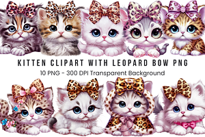 Kitten with Leopard Bow PNG Bundle, a Graphic by Clipart Bloom