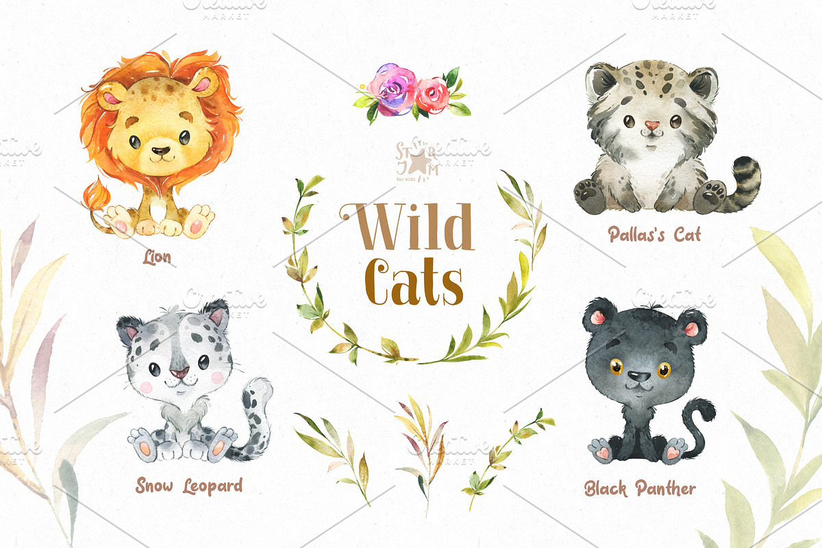 Wild Cats. Watercolor Collection, an Animal Illustration by StarJam (Photo 2 of 5)