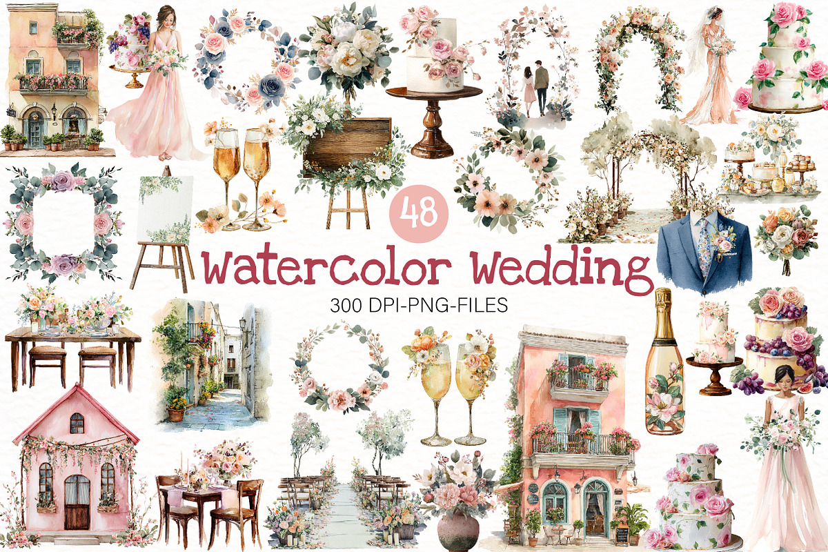 Watercolor Wedding Clipart, an Illustration by Designworld (Photo 1 of 8)