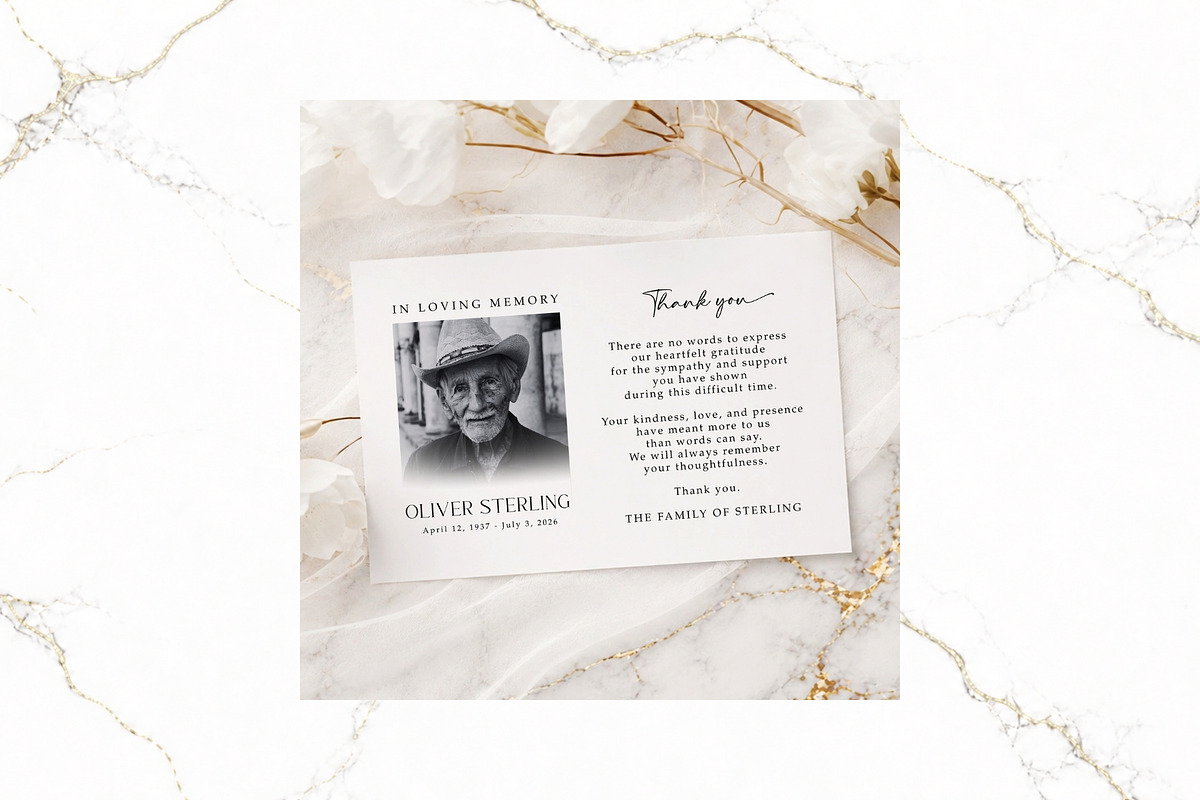 Funeral Thank You Card Canva FR005, a Card Template by TyphoonStudio (Photo 1 of 6)