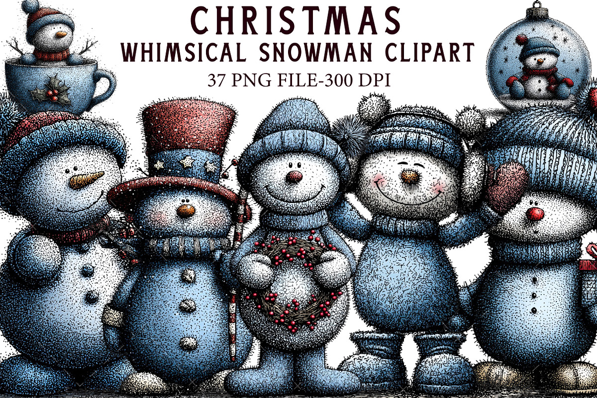 Whimsical Christmas Snowman Clipart, an Illustration by Libby Wishes (Photo 1 of 7)