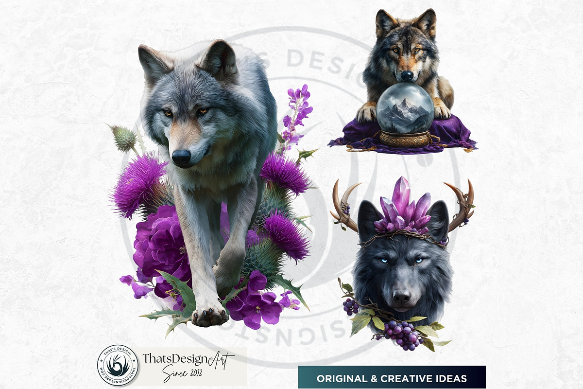 Watercolor Mystic Wolves Clipart Set, an Animal Illustration by ThatsDesignArt (Photo 9 of 15)