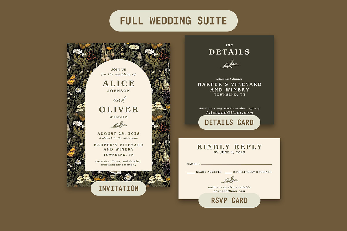 Garden Wedding Invitation Editable, a Design Template by Blue River Studio (Photo 3 of 5)