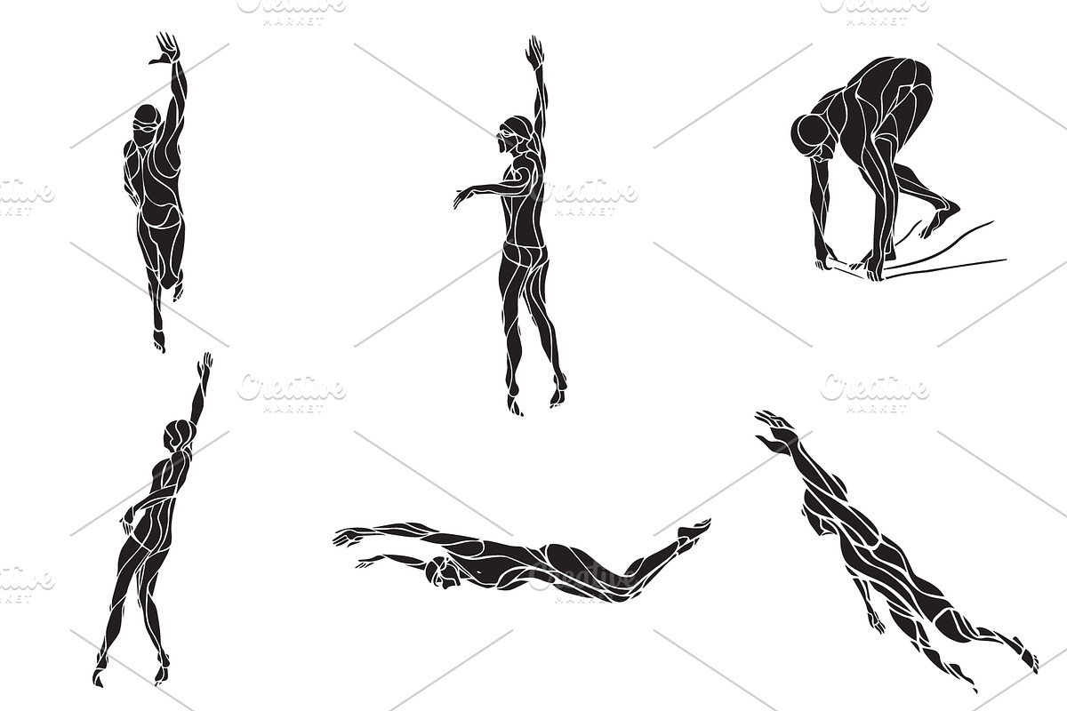 Swimmers swimming set, a Healthcare Illustration by Kluva's Wavy Silhouettes (Photo 2 of 2)