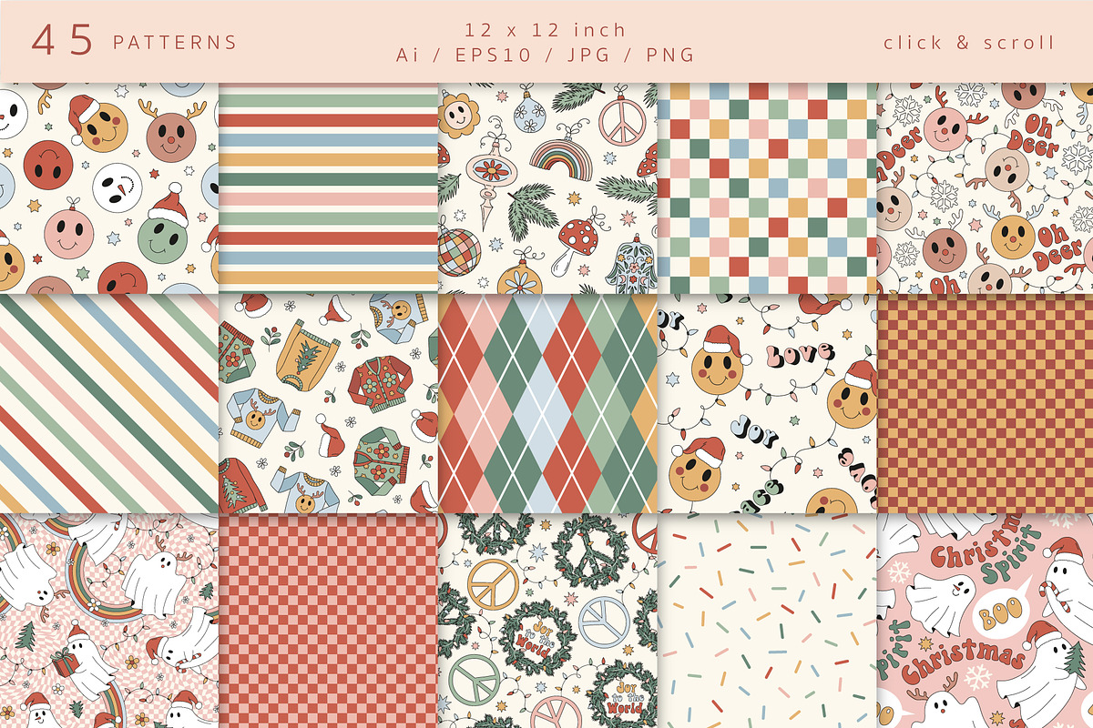 Retro Groovy Christmas collection, a Pattern Graphic by @olga.angelloz (Photo 2 of 12)