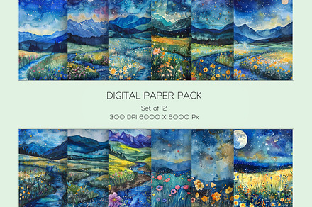 Watercolor Night Meadow Paper Set