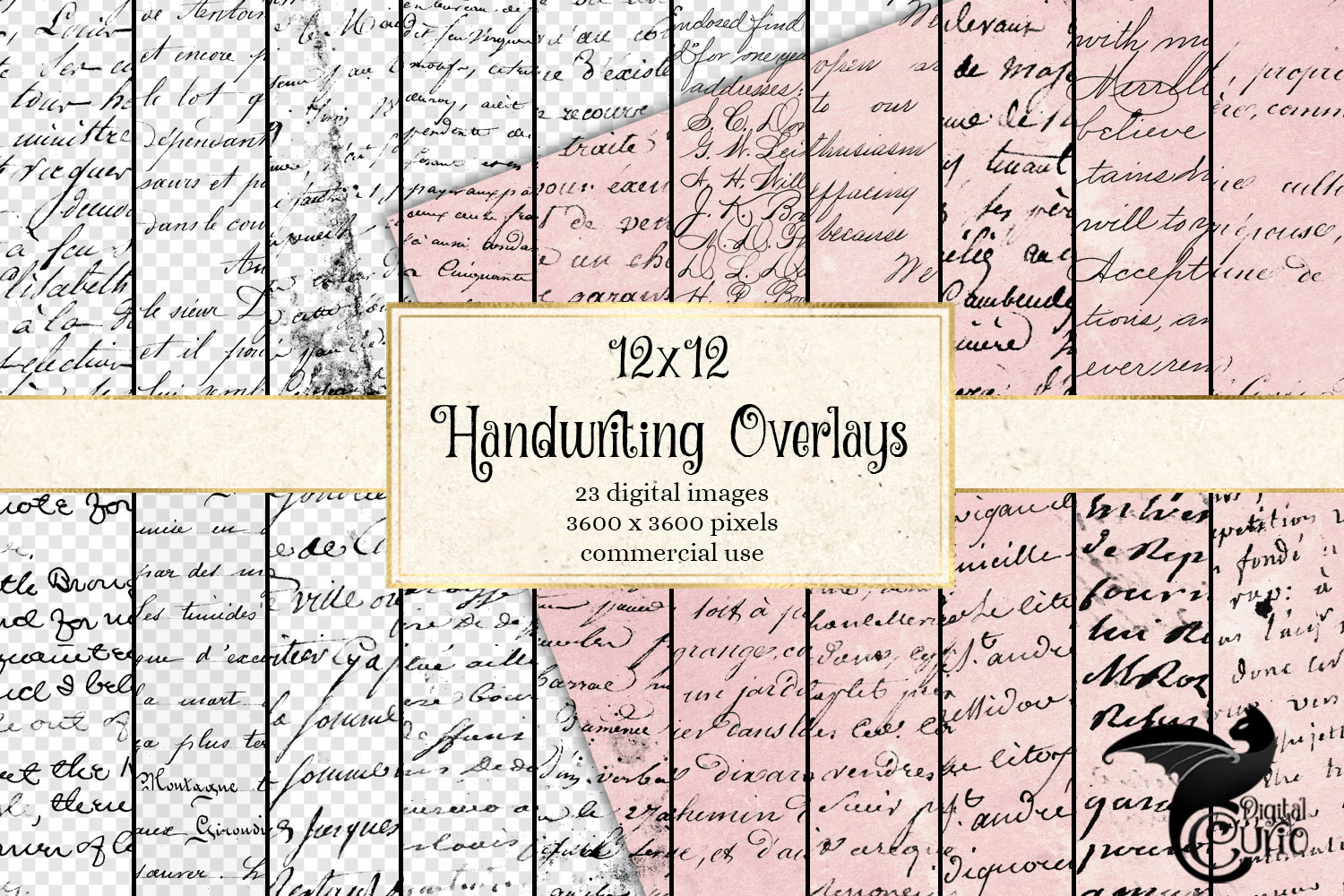 12x12 Old Handwriting Overlays, a Texture Graphic by Digital Curio