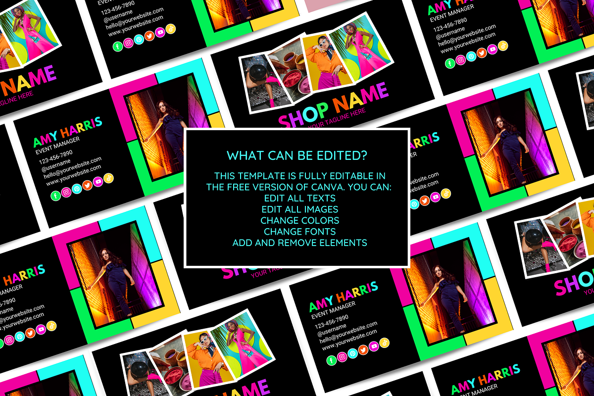 Neon Business Card Template, a Business Card Template by SunshineStudioBoutique (Photo 3 of 10)
