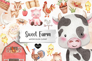 Baby Farm Animals Watercolor Clipart