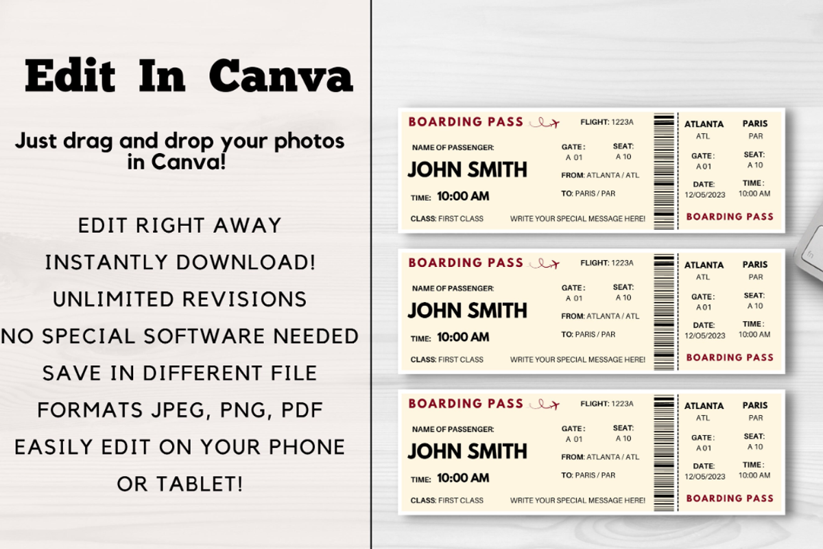 Editable Boarding Pass Template, a Card Template by YasdeyDesigns (Photo 4 of 8)