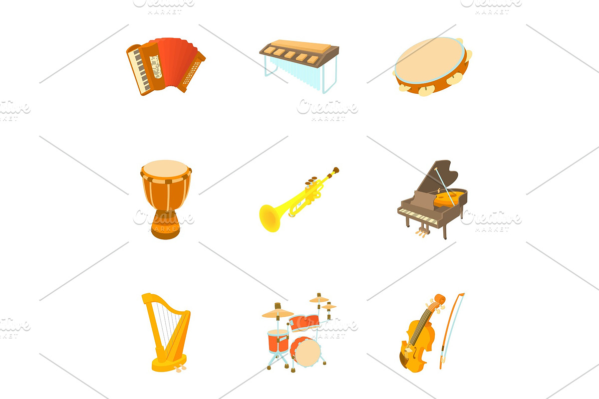 Musical instruments icons set, an Object Graphic by Ylivdesign