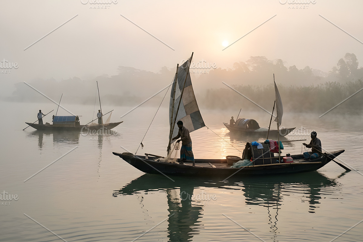 Fishing Boats on the Padma River, a Nature Photo by nandinigraphics (Photo 3 of 3)