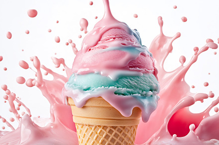 Bright ice cream cone splash, a Food & Drink Photo by Beautiful things