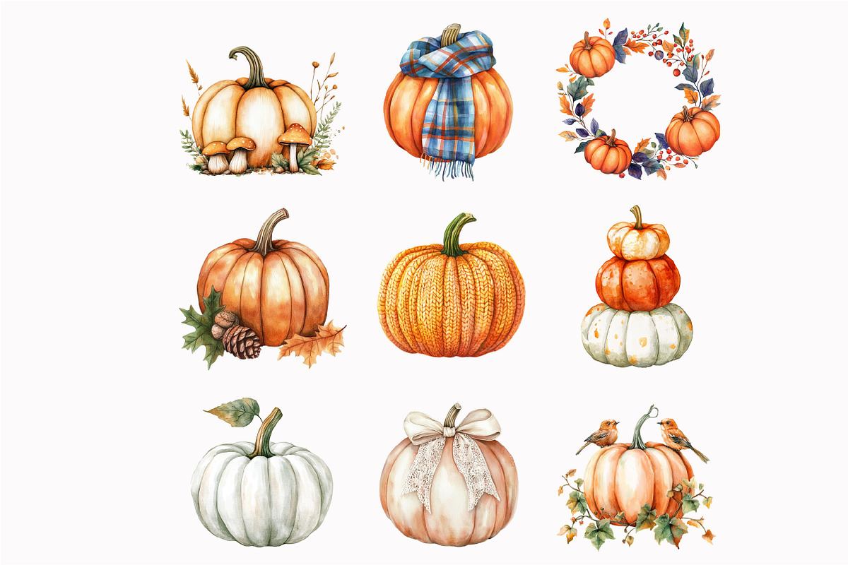 Watercolor Autumn Pumpkin Clipart, an Illustration by Design Market (Photo 4 of 4)
