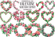 Valentine Wreath Watercolor Clipart, an Illustration by Daily.Designs (Thumbnail 1 of 5)