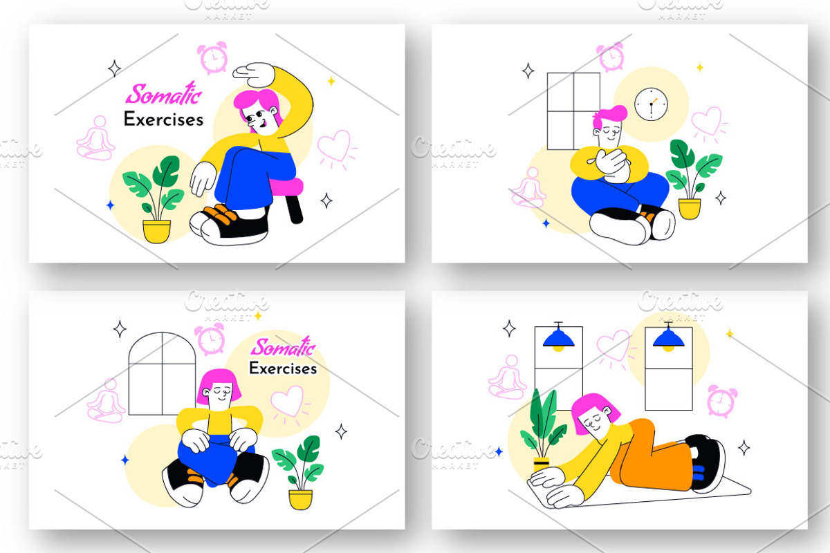 10 Somatic Exercises Illustration, a Person Illustration by denayunebgt (Photo 2 of 4)