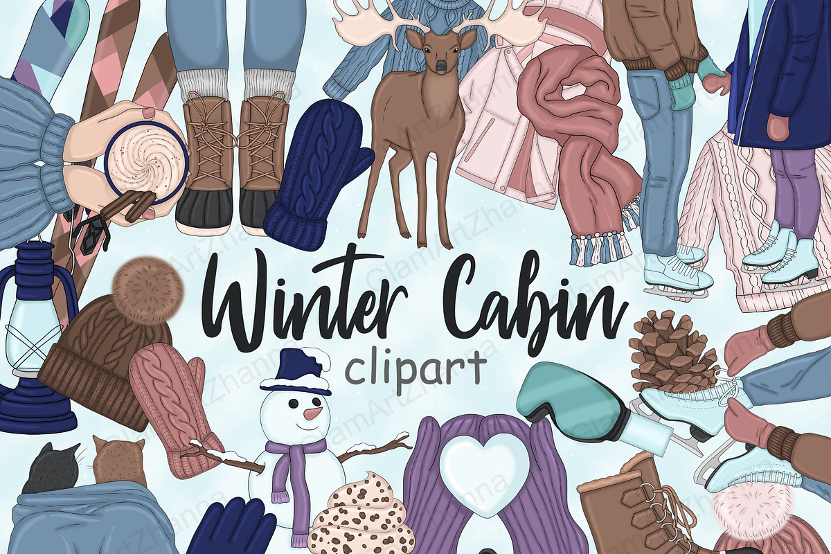 Winter Cabin Clipart, a Seasonal Illustration by GlamArtZhanna (Photo 1 of 5)