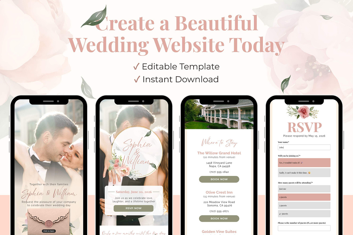 Pink Rose Wedding Website Invitation, a Landing Page Template by Everyday Perfection (Photo 10 of 10)
