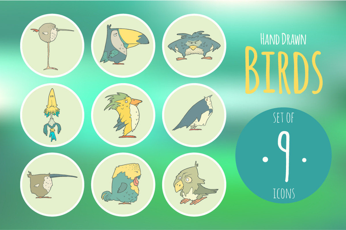 Set of hand drawn vector birds, an Illustration by Andrew Bzh.