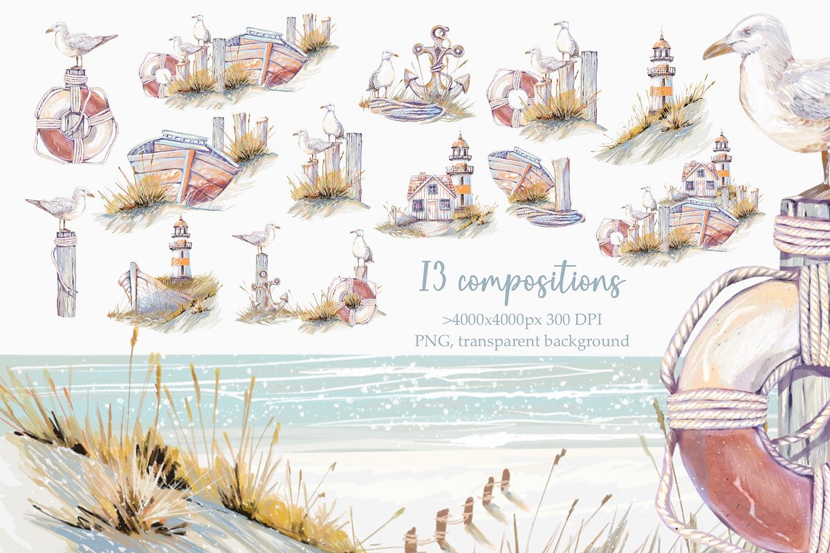Seaside Memories Watercolor Set, an Illustration by Shabbypie (Photo 4 of 17)