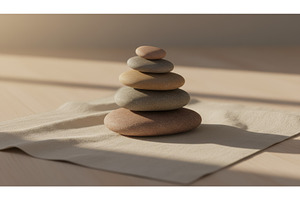 Stacked river stone on soft cloth, a Nature Photo by Igor Tichonow