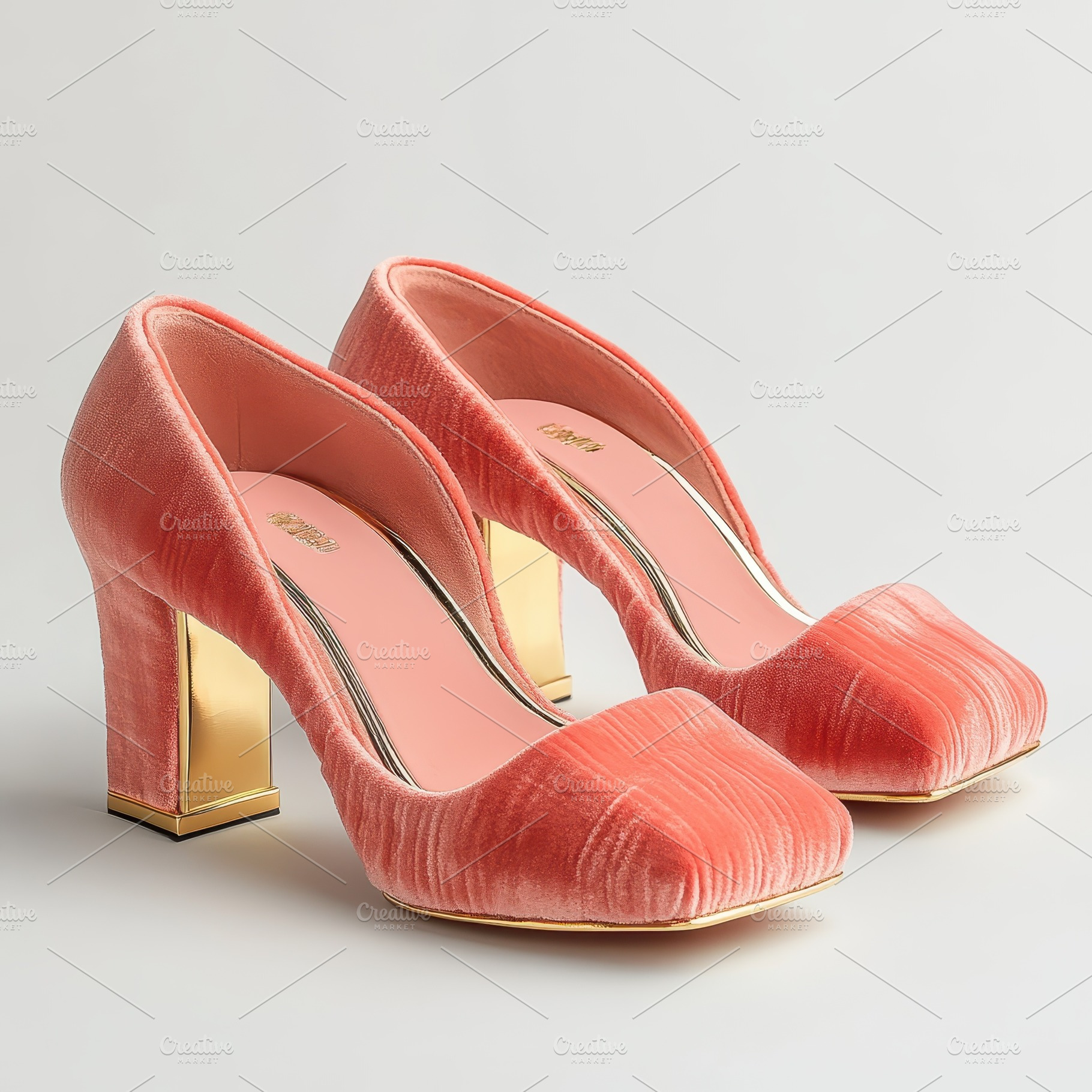 Elegant Coral Velvet Heels Gold Acce, a Beauty & Fashion Photo by Pixeness Studio