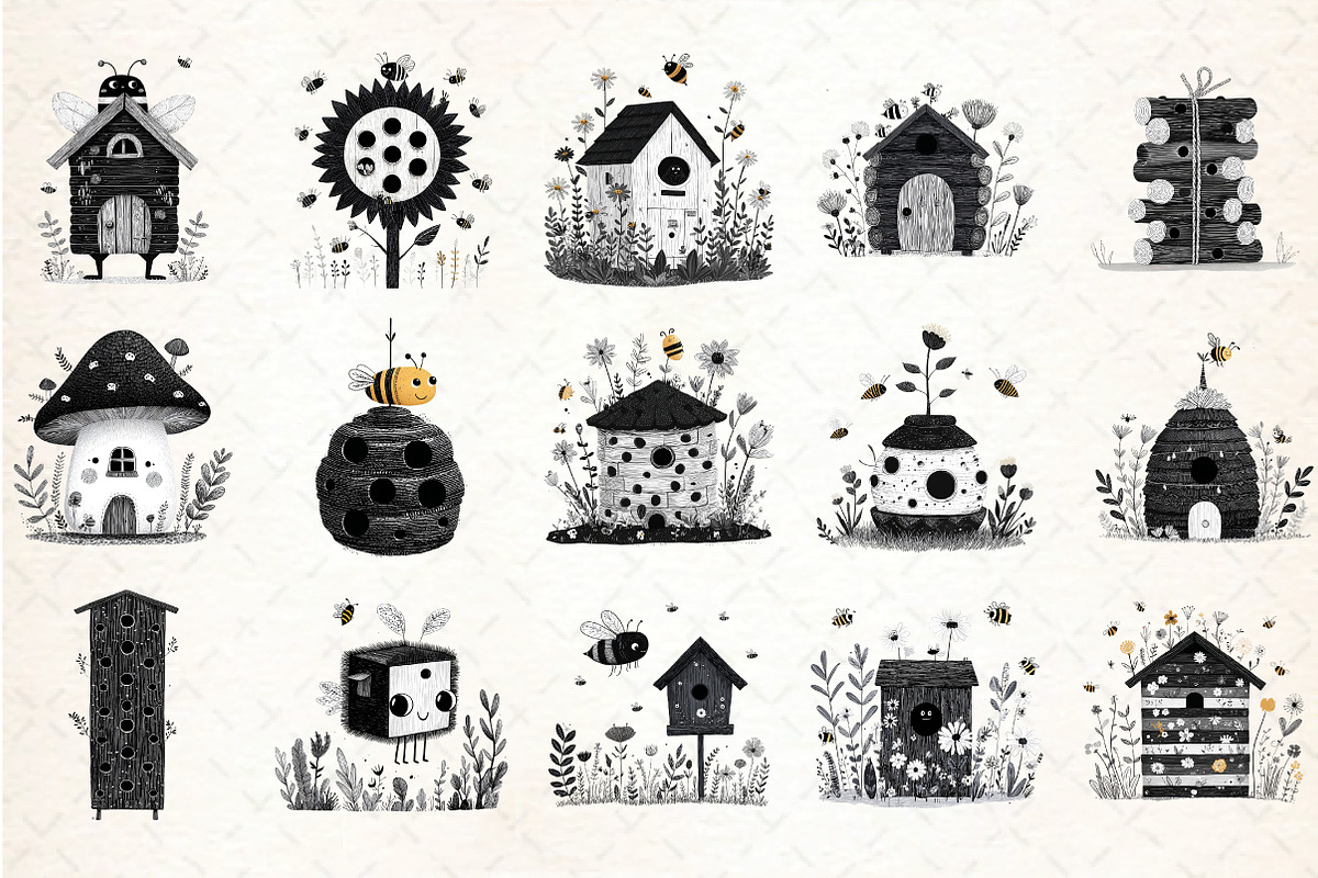 Bee House Clipart Set, an Illustration by DreamCafeArt (Photo 3 of 6)