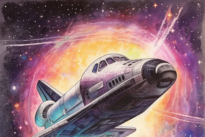 Watercolor Space Ship