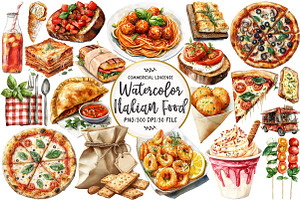 Watercolor Italian Fast Food Clipart, an Illustration by OK Design