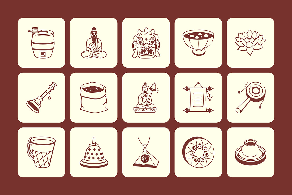 Himalayan Culture Drawing Art Set, an Outline Icon by Vectors Market (Photo 6 of 8)