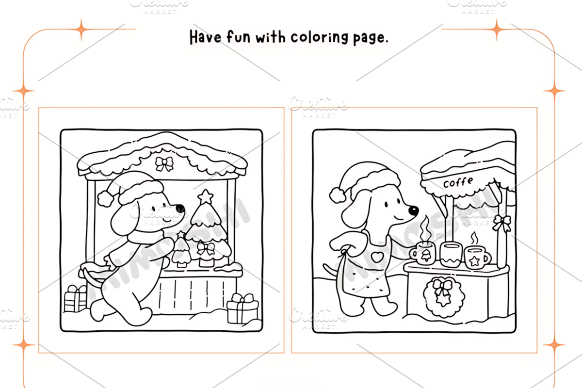 Dachshund Christmas Shop Coloring, a Seasonal Illustration by Design Station (Photo 2 of 3)
