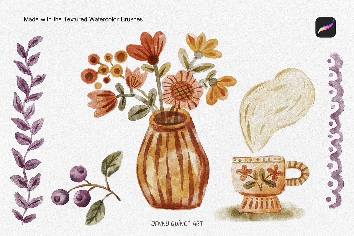 Watercolor Brushes for Procreate, a Brush Add-On by Jenny Quince (Photo 7 of 10)