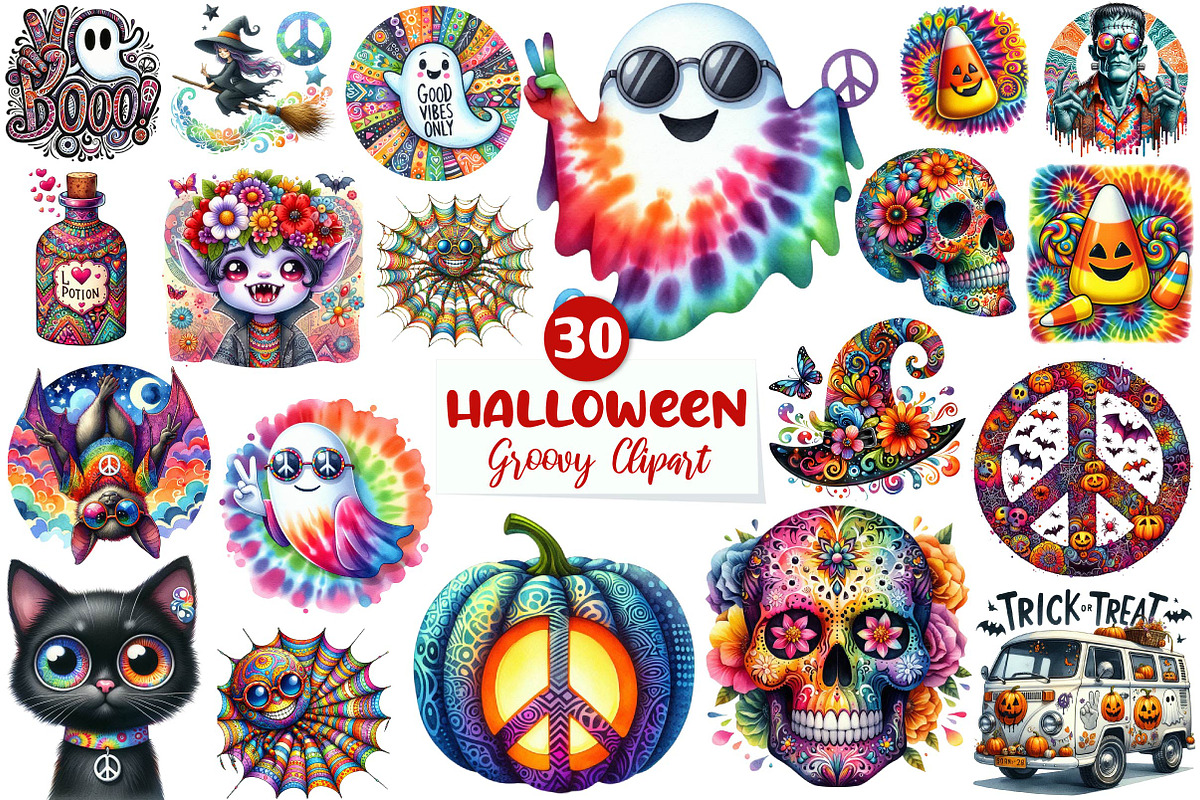 Groovy Halloween Clipart Sublimation, an Illustration by CreationArt (Photo 1 of 5)