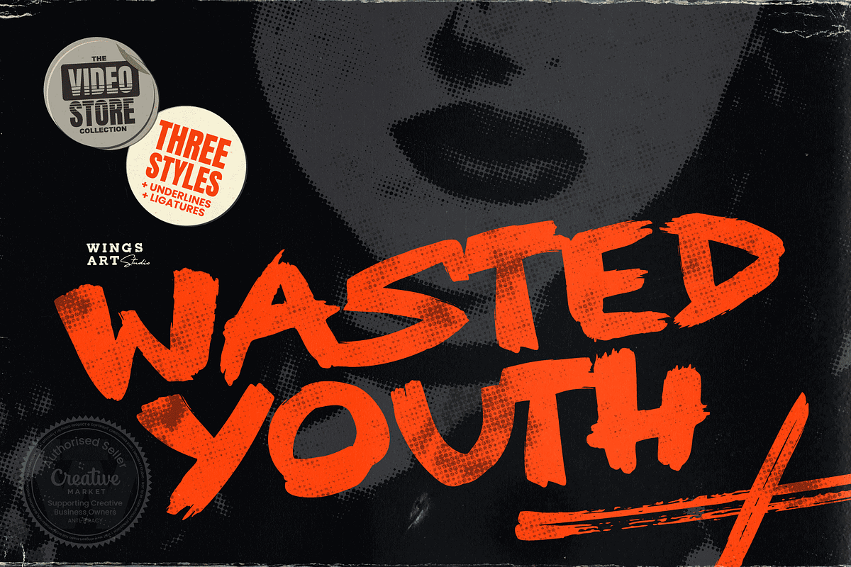 Wasted Youth: 90s Grunge Brush Font, a Handwritten Font by Wingsart Studio (Photo 1 of 20)