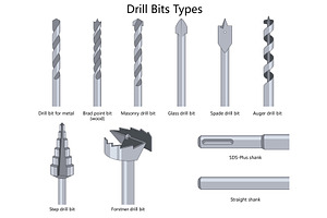 Types of Drill Bits and Shanks, an Illustration by AlexArt