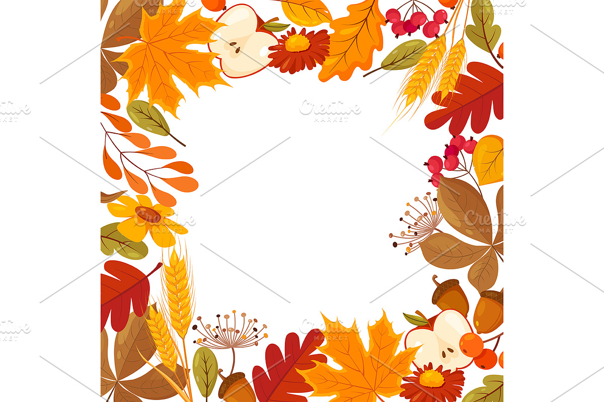 Square frame with autumn leaves, a Decorative Illustration by Elen_Art