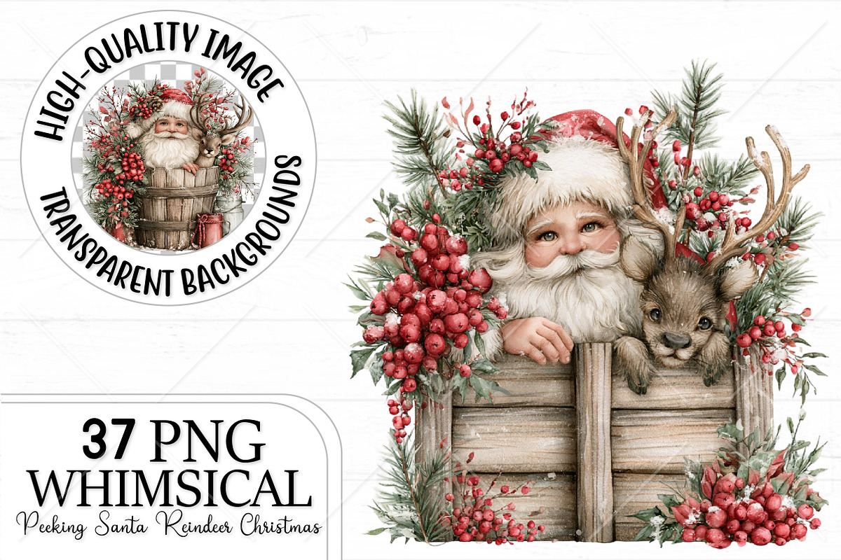 Peeking Santa Reindeer Christmas PNG, a Seasonal Illustration by Canvas Craft (Photo 1 of 10)