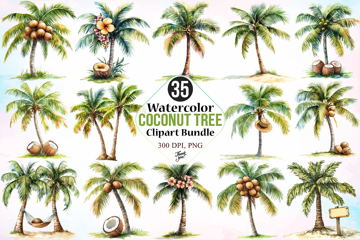 Watercolor Coconut Tree Clipart PNG, an Illustration by Canvas Craft (Photo 1 of 4)