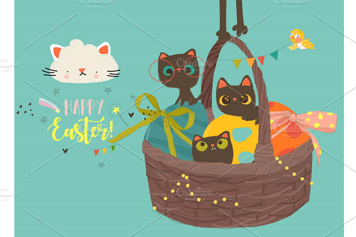 Happy Easter Greeting Card with Cute, an Object Illustration by Maria Starus