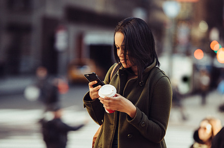 Woman texting on cell phone featuring phone, mobile, and woman, a Person Photo by New York Art Store