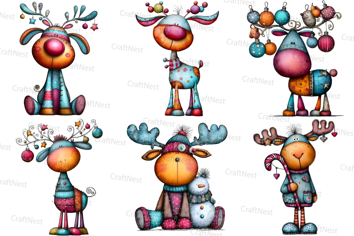 Quirky Reindeer Clipart, an Illustration by Craft Nest (Photo 8 of 8)