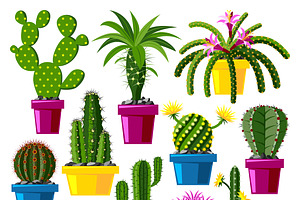 Cartoon Cactus Vector Set