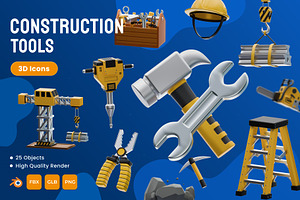 Construction Tools 3D Icons, an Object 3D Model by Azam Creative
