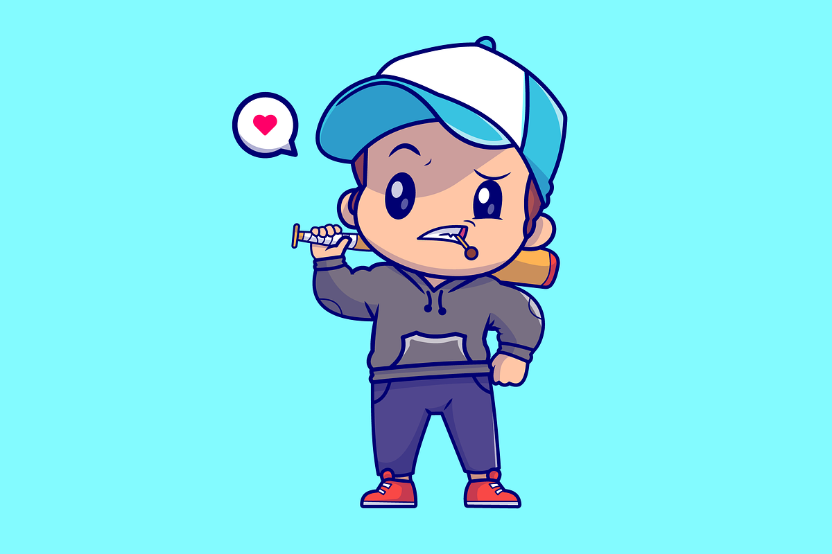 Cute Boy Wth Baseball Stick Cartoon, a Person Illustration by Catalyst Labs (Photo 2 of 3)