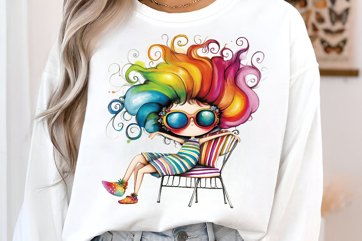 Watercolor quirky summer girl clipar, an Illustration by SinaCreation (Photo 6 of 11)