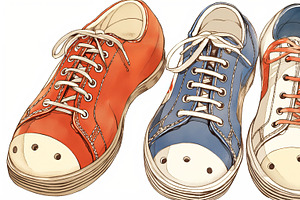 Colorful Hand-Drawn Illustration of Three Shoes Featuring Unique Designs and De, an Illustration by AS photostudio