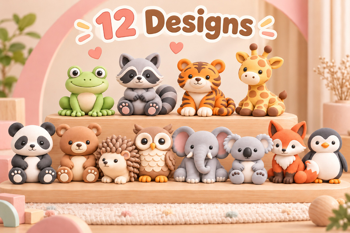 12 Pastel Animal Figurines STL, an Animal 3D Model by Layerology (Photo 1 of 3)