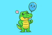 Cute Crocodile Holding Balloon, an Animal Illustration by Catalyst Labs (Thumbnail 1 of 3)