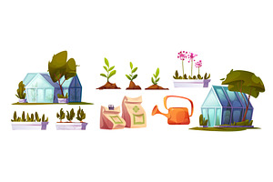 Cartoon greenhouse garden set, an Object Illustration by art PVP - market