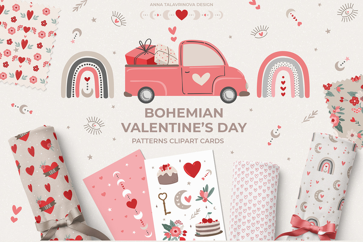 Boho Valentine's Day pattern clipart, a Food Illustration by Cozy pattern shop (Photo 9 of 9)